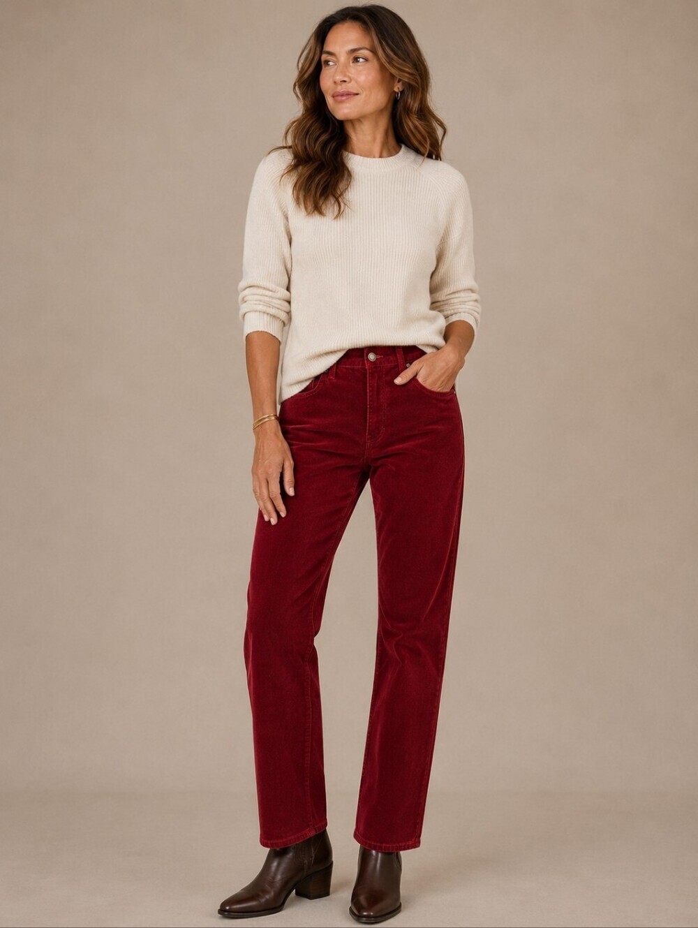 Talbots Red Corduroy Pants Size 8 Straight Leg Classic Stretch Velvet Feel